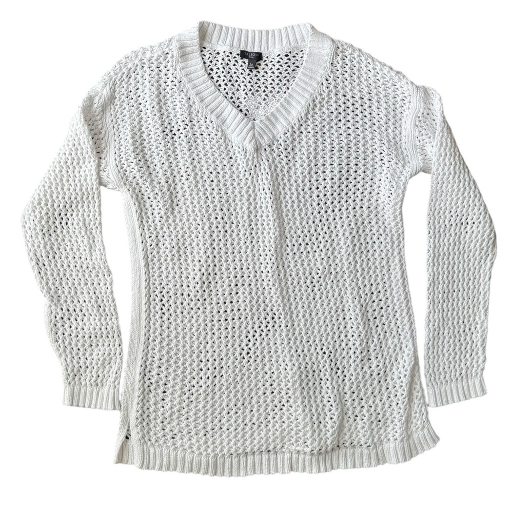 🌼5 for 25🌼 Talbots White V-Neck Knit Sweater Size LP